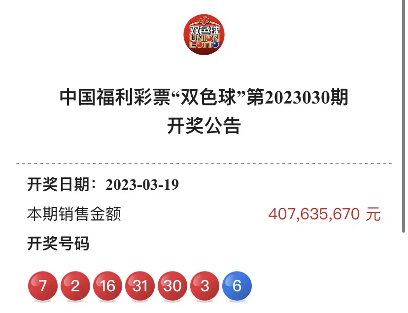 2023031期双色球开奖结果揭晓-第3张图片